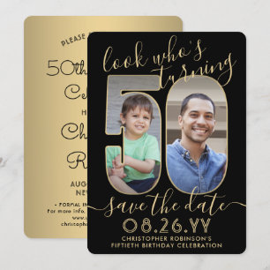 Schauen Sie, wer 50 wird: Schwarze und goldene Geb Save The Date