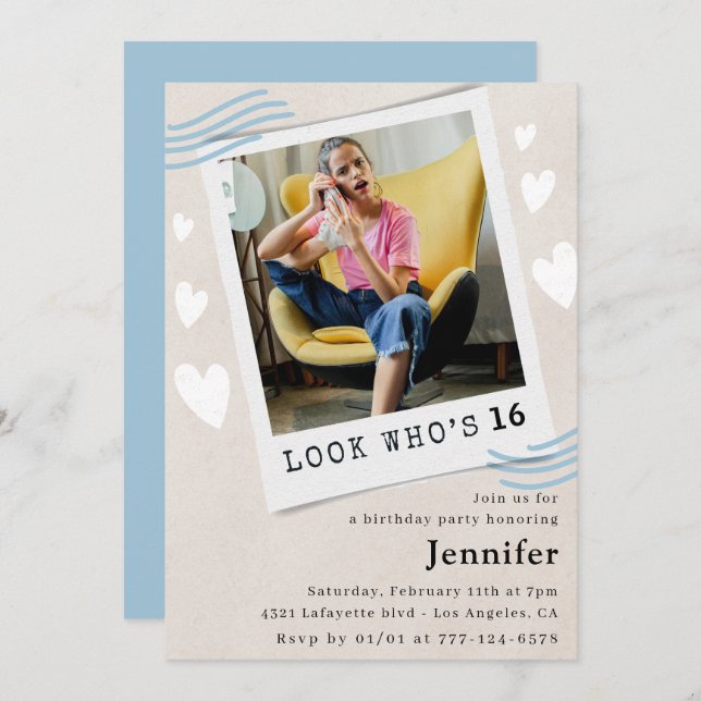 Schauen Sie, wer die Einladungen zum 16. Geburtsta (Vorne/Hinten)