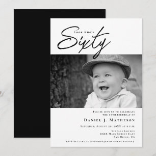 Schauen Sie, wer sechzig lustige Baby-Fotos zum 60 Einladung