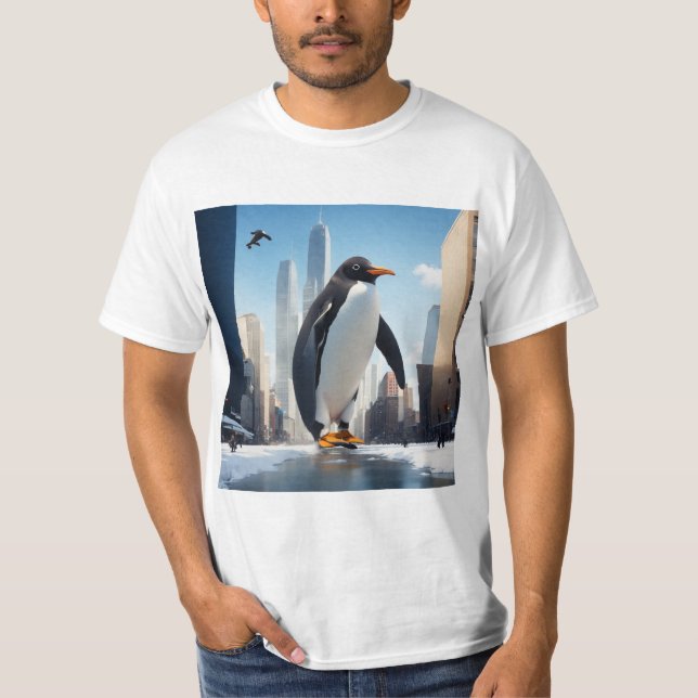 Schauen Sie, wohin Sie gehen Pinguin T-Shirt (Vorderseite)