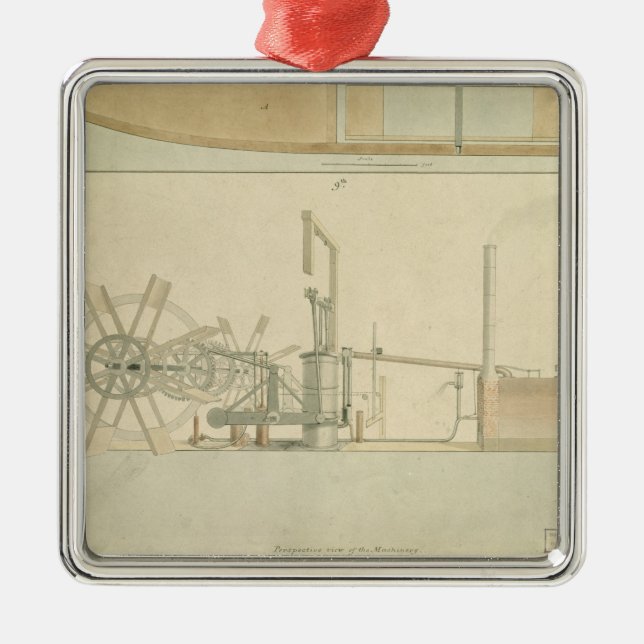Schaufelrad, Perspektivenansicht der Maschinerie Silbernes Ornament (Vorne)