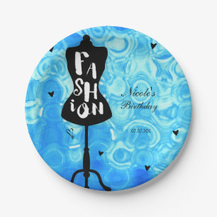 Schaufensterpuppe Ständer Vintage Retro Blau MODE  Pappteller