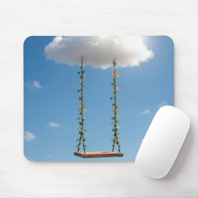 Schaukel, die von einer Kumuluswolke hängt Mousepad (Mit Mouse)