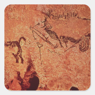 Schaukeln Sie Malerei einer Jagdszene, c.17000 BC Quadratischer Aufkleber