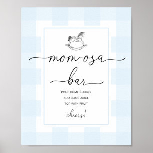 Schaukelpferd Blau Gingham Dusche Mom-osa Bar Schi Poster