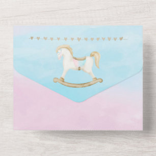 Schaukelpferd Blau Pink Geschlechtsneutrale Babypa All In One Einladung