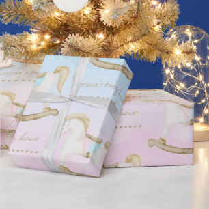 Schaukelpferd Blau Pink Geschlechtsneutrale Babypa Geschenkpapier
