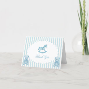 Schaukelpferd Blau Preppy-Baby-Party Dankeskarte