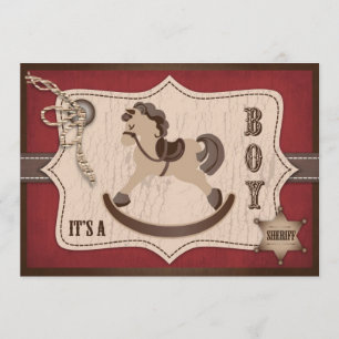 Schaukelpferd-Cowboy-Babyparty-Scheunen-Rot Einladung