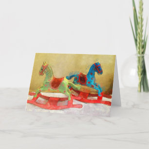Schaukelpferd, Kinder, Spielzeug, Weihnachtskarte, Feiertagskarte