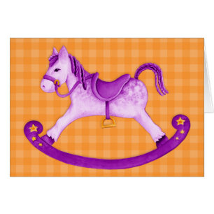 Schaukelpferd-Kunstkarte orange lila für Kinder