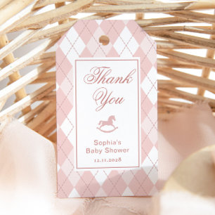 Schaukelpferd Vintage Rosa Argyle Danke Geschenkanhänger