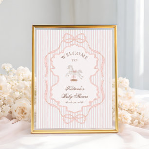 Schaukelpferd Vintage Rosa Babyparty Willkommen Poster