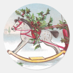 Schaukelpferd Vintage Weihnachten Runder Aufkleber