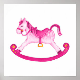 Schaukelpferd-Wasserfarben-Kunst Kinderzimmerplaka Poster
