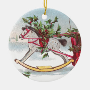 Schaukelpferd Weihnachten vintage Keramikornament