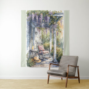 Schaukelstuhl-Szene auf der Wisteria-Veranda Wandteppich