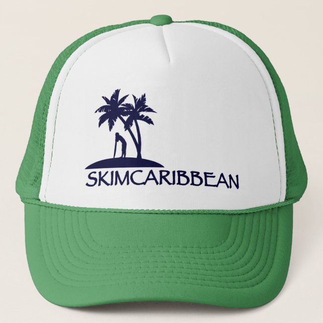Schäumender Hut des Skimcaribbean Palmen-Logos Truckerkappe (Vorderseite)