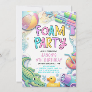 Schaumparty-Mädchen-Pool-Schwimm-Geburtstag Einladung