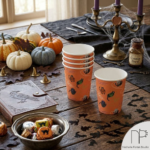 Schaurig schön verflochtene orange Halloween-Papie Pappbecher