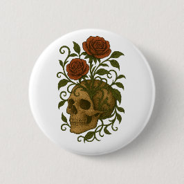 Schaurig schöne Schädel und Rosen Halloween-Kunst Button