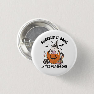 Schaurig süßer Retro-Halloween-Lehrer Button