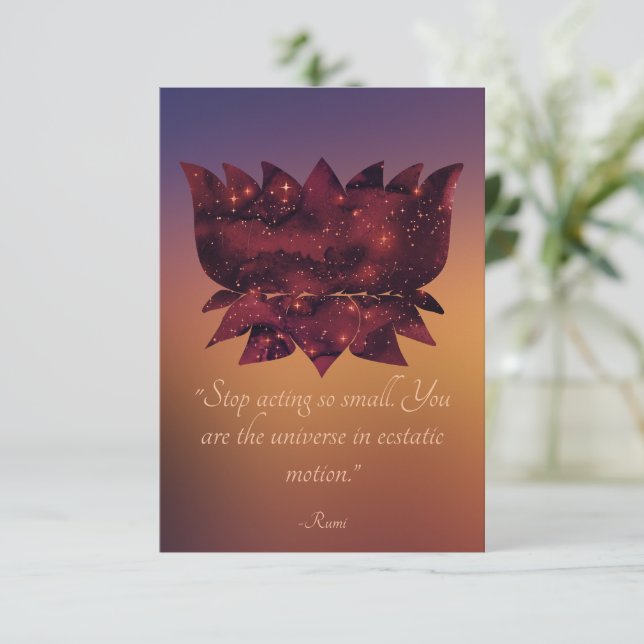 Schauspiel Kleines Rumi Zitat Celestial Lotus stop Karte (Stehend Vorderseite)