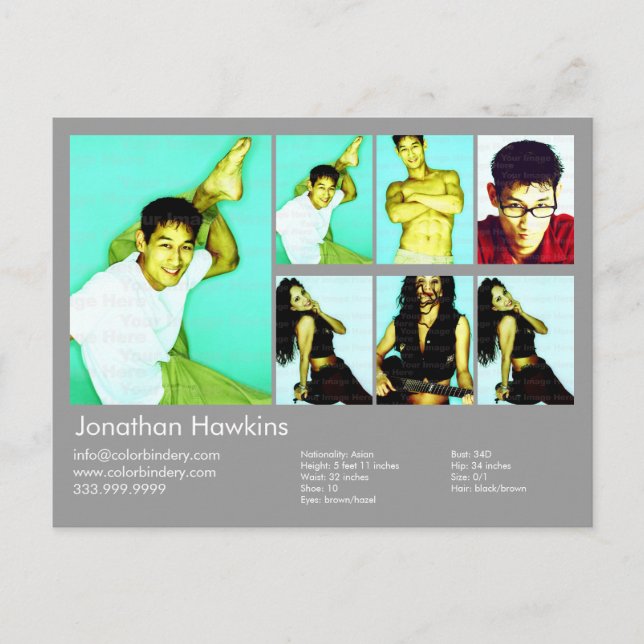 Schauspieler & Model Light Gray Headshot Comp Postkarte (Vorderseite)