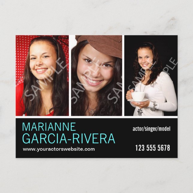 Schauspieler-Triple-Headshot-Stationen Postkarte (Vorderseite)