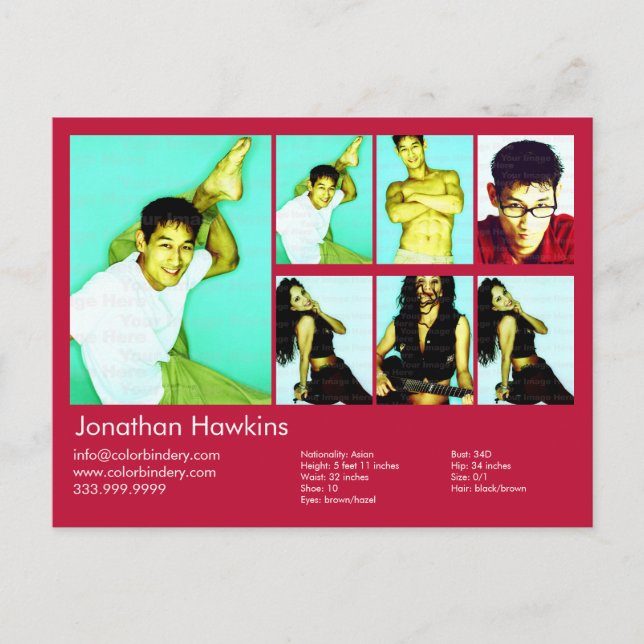 Schauspieler und Model Red Headshot Comp Postkarte (Vorderseite)