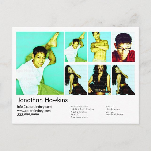 Schauspieler und Model White Headshot Comp Postkarte (Vorderseite)