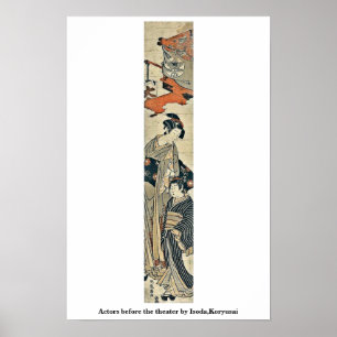 Schauspieler vor dem Theater durch Isoda, Koryusai Poster