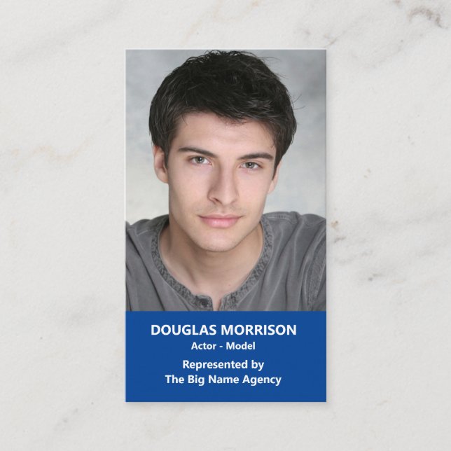 Schauspielerin Modell Vertikales Foto Blau Visitenkarte (Vorderseite)