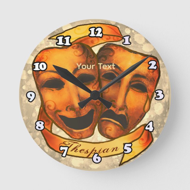 Schauspielermasken Runde Wanduhr (Vorderseite)
