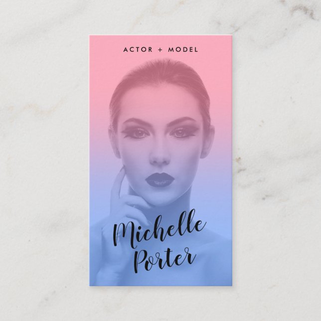 Schauspielmodelle Headshot Foto Blau rosa Farbverl Visitenkarte (Vorderseite)