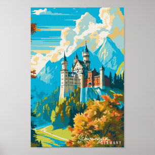 Schawangau Deutschland Vintage Reise Illustration Poster
