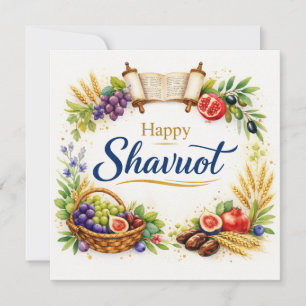 Schawuot-Karte, Aquarell, Früchte, Torarolle, Kuns