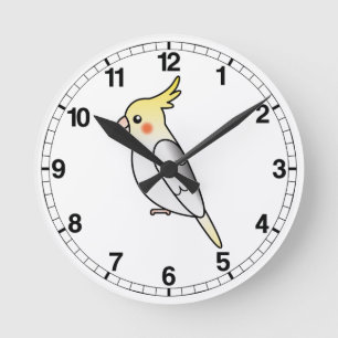 Schecken-Cartoon-Nymphensittich-Papagei-Vogel Runde Wanduhr
