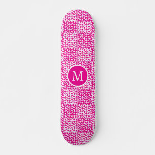Scheckte Liebe in Magenta und Weißes Monogramm Skateboard