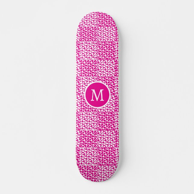 Scheckte Liebe in Magenta und Weißes Monogramm Skateboard (Vorne)