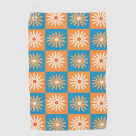 Scheckte Retro-Blume auf blau und orange Golfhandtuch