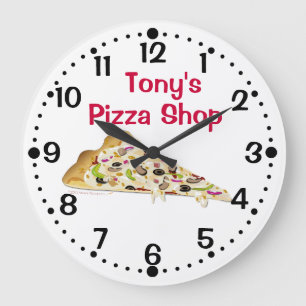 Scheibe der Pizza-Name-Geschäfts-Küchen-Uhr Große Wanduhr