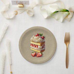 Scheibe Erdbeerkuchen Erdbeeren Pappteller