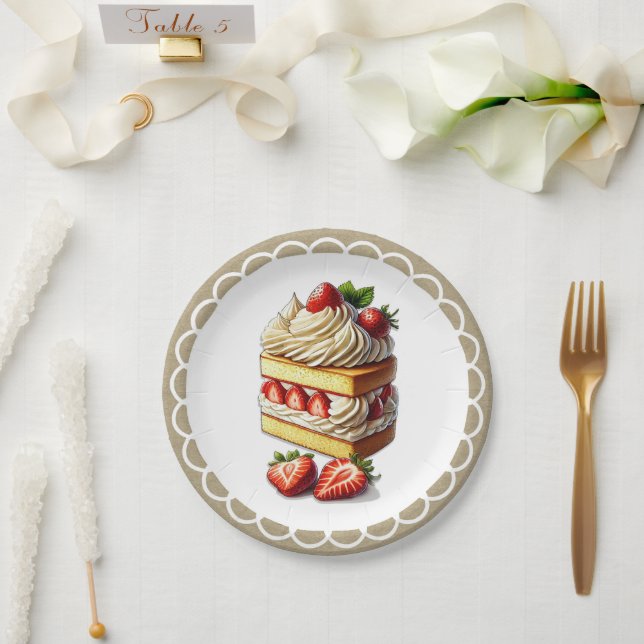 Scheibe Erdbeerkuchen Erdbeeren Pappteller (Hochzeit)