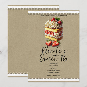Scheibe Erdbeerkurzgeburtstagstorte Sweet 16 Einladung
