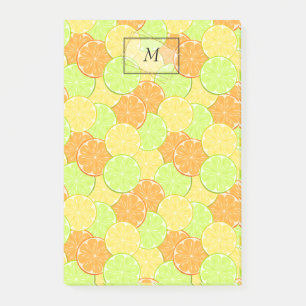 Scheiben aus Orange, Zitrone, Limon Post-it Klebezettel