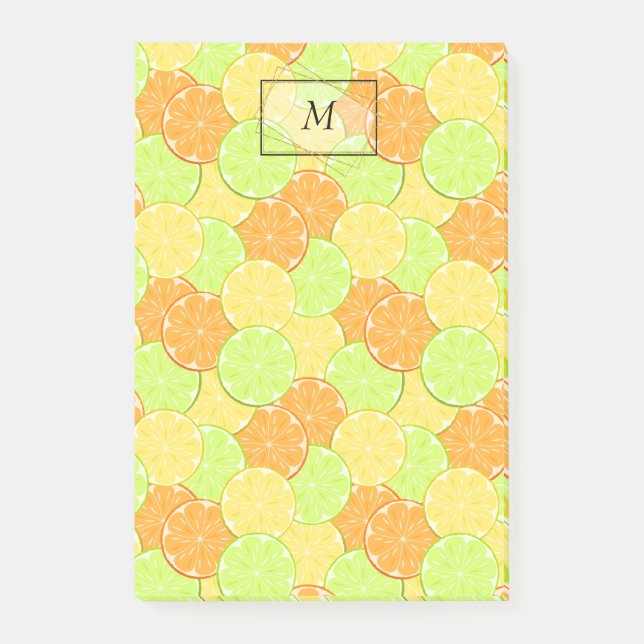 Scheiben aus Orange, Zitrone, Limon Post-it Klebezettel (Vorderseite)