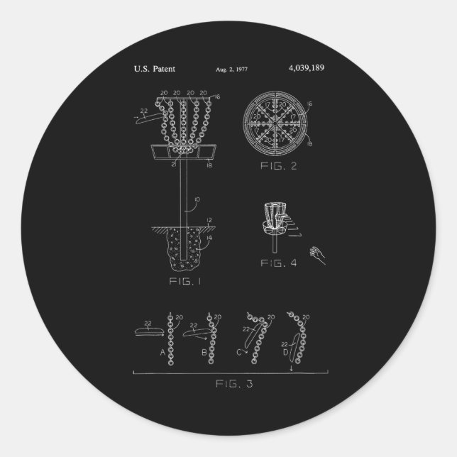 Scheiben-Golf-Korbbziel-Patentdesign - Frolf Runder Aufkleber (Vorderseite)