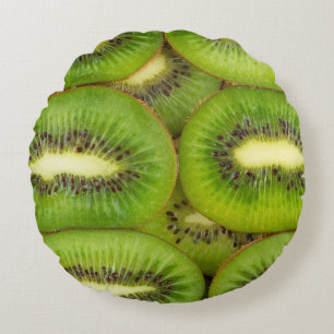 Scheiben von frischem und reifem Kiwi-Frucht in Re Rundes Kissen