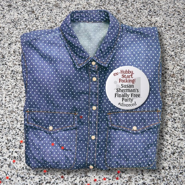 Scheidung Party Celebration Ex Hubby Start Packing Button (Divorce Party finally free "ex-Hubby, Start Packing!" button is a great party favor!)